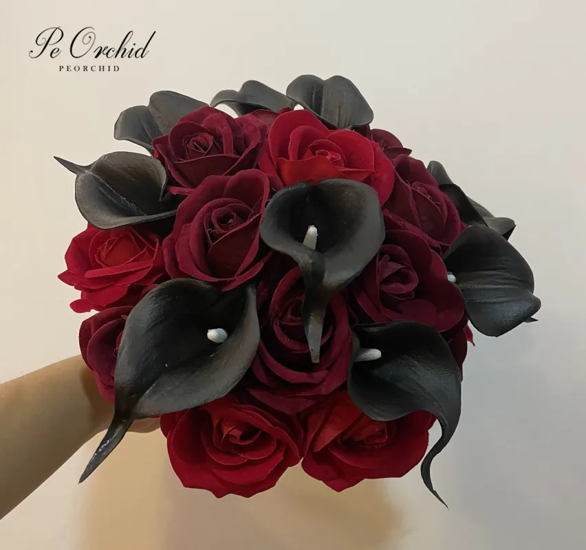 PEORCHID Gothic Feathers Deardrop Bouquet Brooches Black Gold