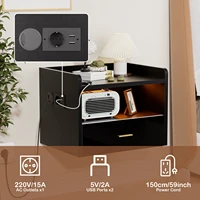 Настенная плавающая тумбочка, однослойный ящик, прикроватная тумбочка с розеткой 1 переменного тока/2 светодиодная подсветка USB, черный — изображение 6