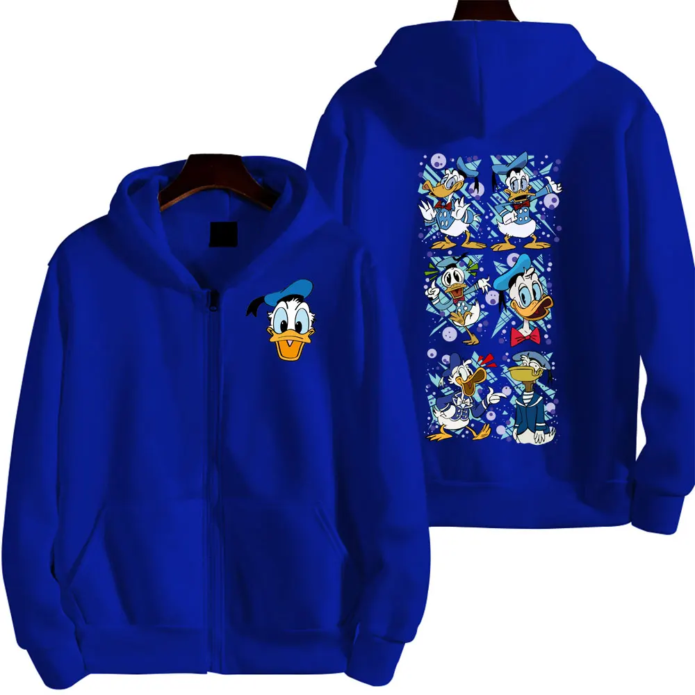 

Disney Donald Duck Kawaii fashion Spring and Autumn Women Zipper Hoodie men Street Large Casual Sports Couple Hoodie