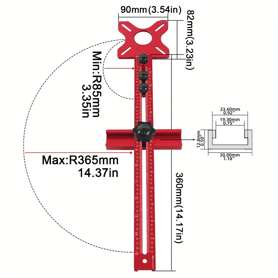 Router Frezen Groef Beugel 4 in 1 Kast Hardware Jig Cirkel Snijgeleider Verstelbare Houtbewerking Tool 445mm L