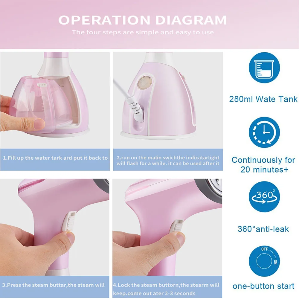 Défroisseur Vapeur Portable Chauffe Rapide Fer à Repasser Vêtements 1000W 130ml