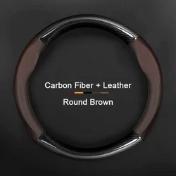Luxurious Leather Car Steering Wheel Cover (Brown)