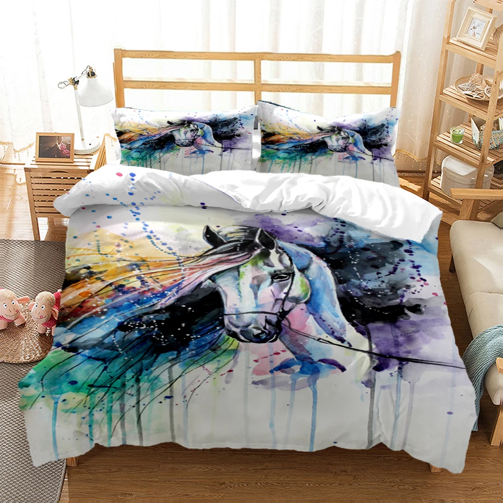 

Horses HD Print Polyester Bedding Sets，Kids or Adults for Beds Quilt Cover Pillowcase Bedding Set，Teens King Size Bedding Set