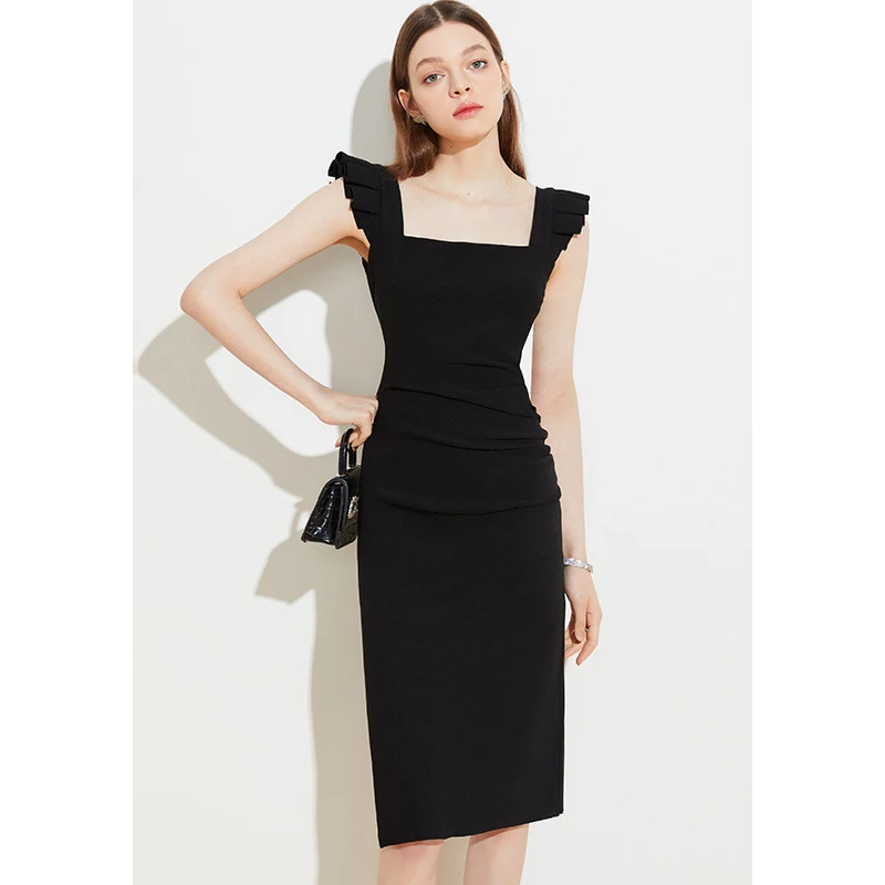 

Women's Fashion Skims Black Dresses 23 Spring Summer Ladies Sexy Hepburn Office Daily Beach Wear Fairy Body Con Desire Dress