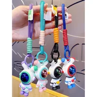 New Astronaut Rabbit Metal Keychain Black Purple Pink Blue Doll Cute Car Bag Keyring Girl Boy Couple Lover Knitted Lanyard Gift 2