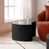 Black Round Coffee Table Set of 2, Modern Drum Coffee Tables with Moon Side Tables Set Wooden Nesting Coffee Table with Fluted 6