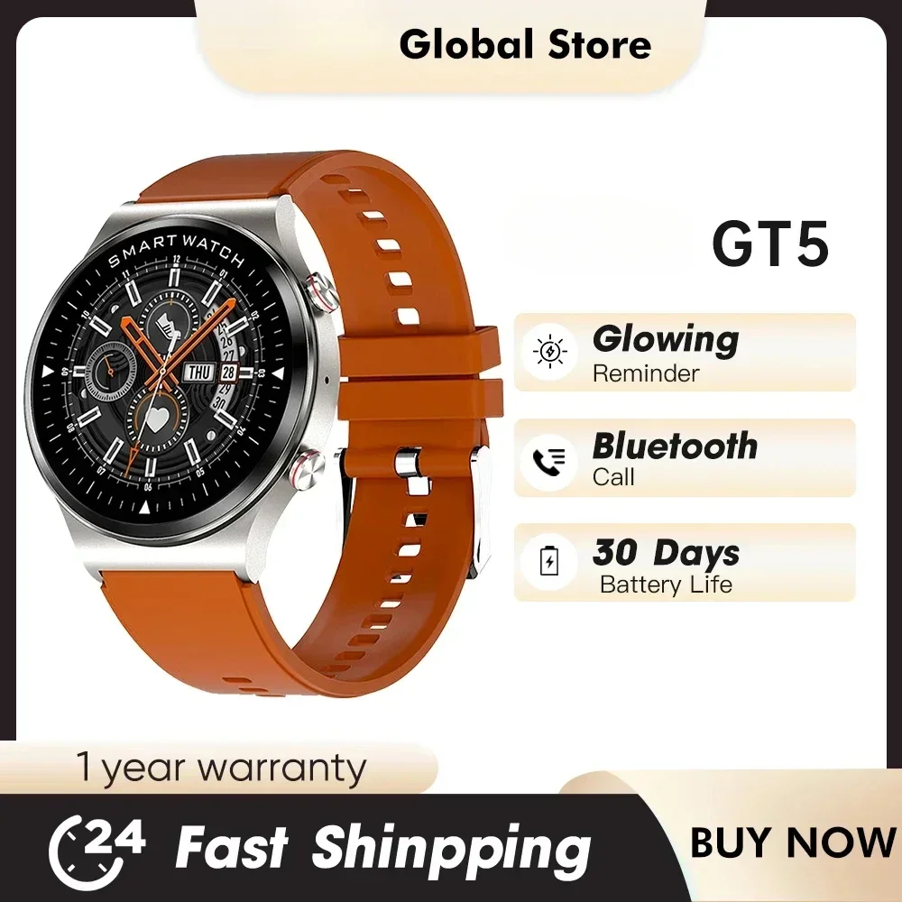 

2024 New GT5 RGB Men Smart Watch Bluetooth 5.0 Make Answer Call Fitness Heart Rate Blood Pressure Oxygen Monitor IP68 Waterproof