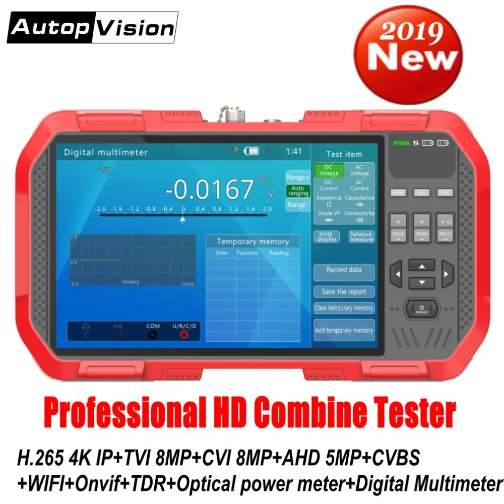 Newest 7 Inch H.265 4K IP camera tester 8MP TVI CVI 5MP AHD CVBS CCTV Tester Monitor with Multimeter Optical power meter DT-A86