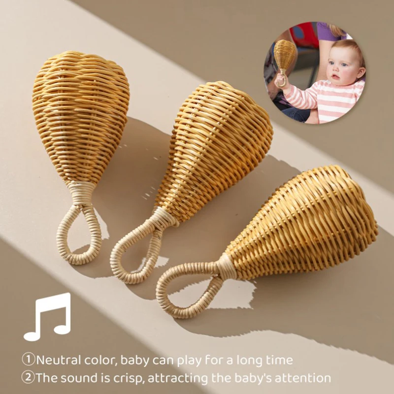 

1Pc Handmade Rattan Rattles Educational Toys for Kids Crib Mobile Hand Bell Infant Sensory Toy Baby Accessories