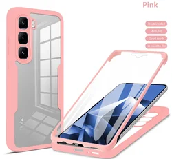 360° Protection Hard Clear Back Case with Screen Protector for Vivo iQOO Z6 (Pink)