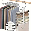 1 pc Stainless Steel Retractable Trouser Rack Folding Multi-functional Multi-layer Hanger Home Storage Clothes Drying Rack 1