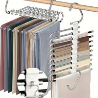 1 pc Stainless Steel Retractable Trouser Rack Folding Multi-functional Multi-layer Hanger Home Storage Clothes Drying Rack 1