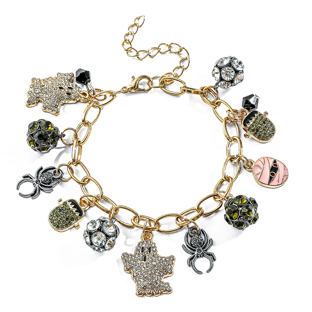 Disney Fantasy Anime The Nightmare Before Christmas Bracciale Con Ciondolo Intarsio Di Cristallo Ghost Spider Charm Hand Chain Trend Jewelry