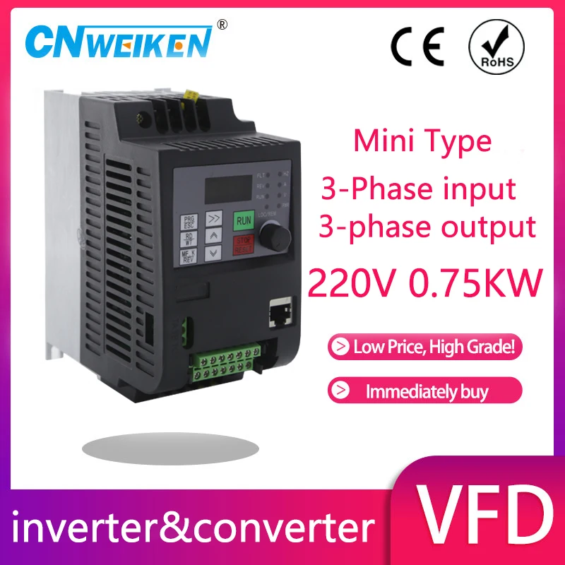 

220V VFD AC Frequency Inverter Three Phase Input To 3 Phase Output Drives 0.75KW-7.5KW Frequency Converter For Three Phase Motor