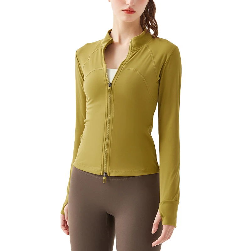 

Women Stand Collar Sports Jacket Top Long Sleeves Full Zip Sweatshirt Fitness Yoga Coat Running Gym Workout Thumb Hole Jackets