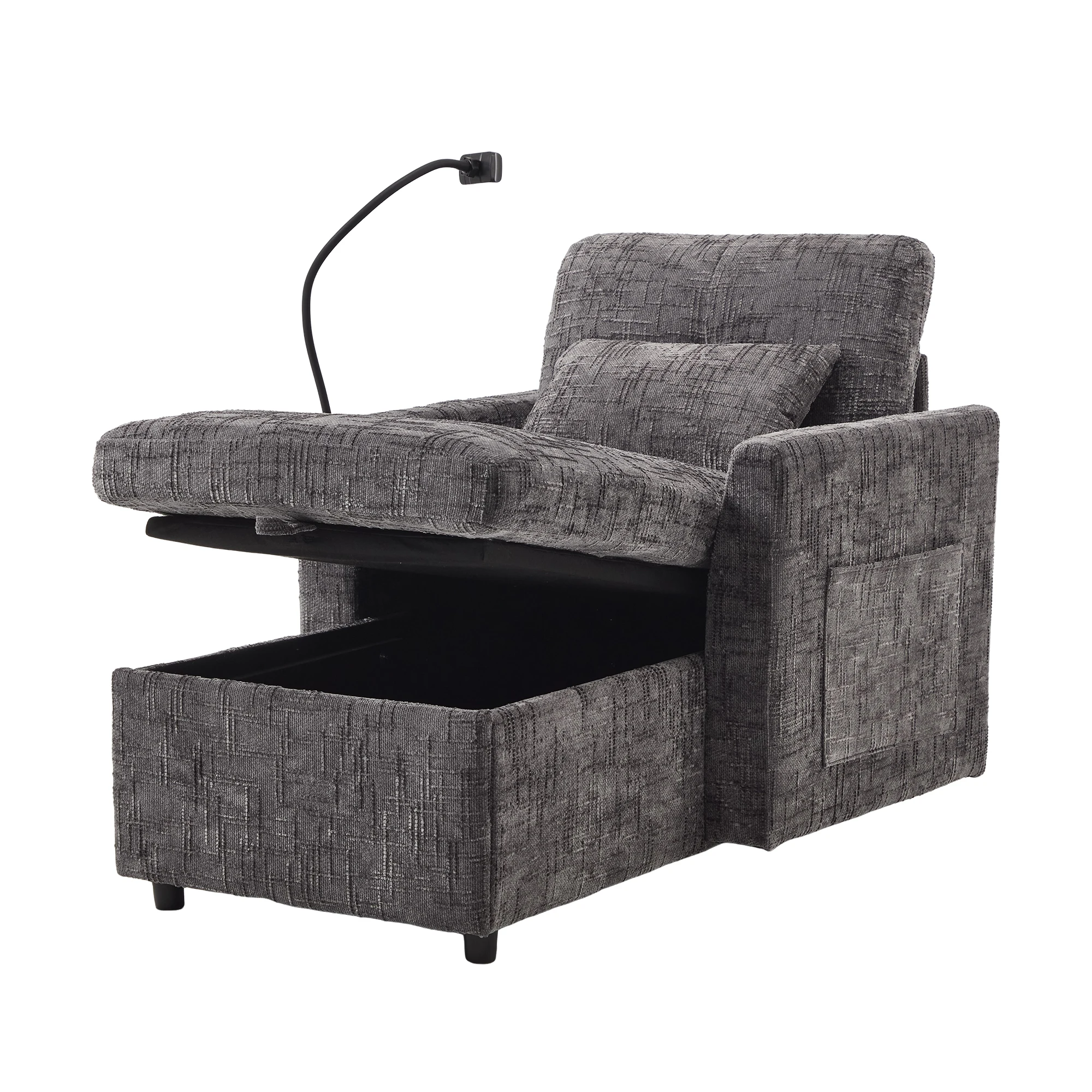 PINGGO Multifunktionales Schlafsofa im Wohnzimmer, Freizeitstuhl mit Handyhalterung, Schlafzimmer-Einzelstuhl mit Chenier – Detail 29