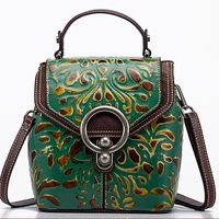 Embossed Genuine Leather Backpack Knapsack Cross body Bags Female Small Daypack Retro Women Shoulder Bag Design Rucksack 2