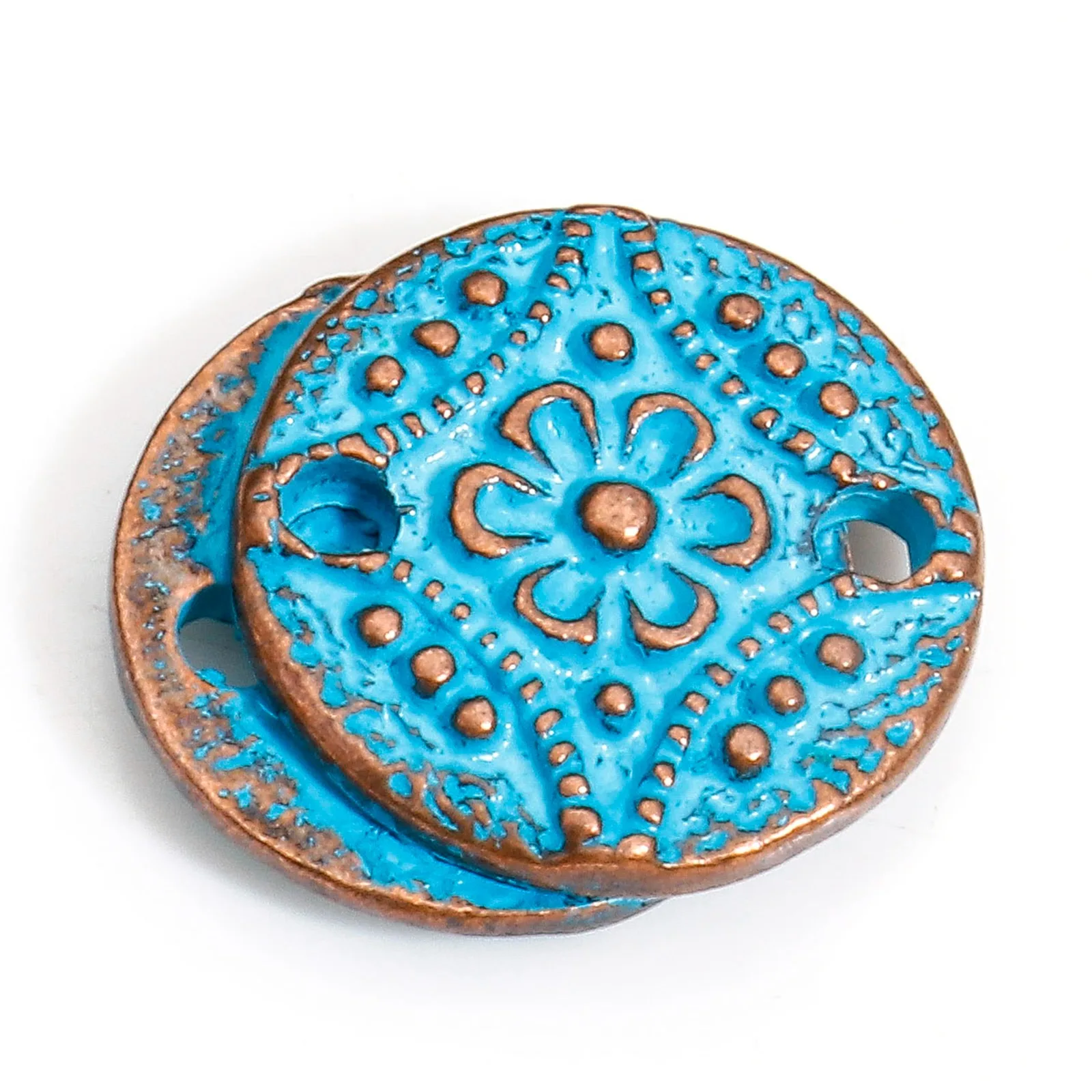 10 Stück Bohemian-Stil Anschlüsse Antik Kupfer Blaue Patina Geometrische Charms Mond Blumenmuster Anhänger DIY Halskette Schmuck – Detail 2