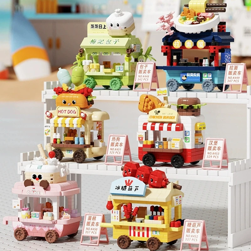 DIY Auto Lebensmittel Hot Dog Warenkorb Lkw Eisgeschäft Blume Hamburger Street View Bausteine Kit Ziegel Modell Kinder Spielzeug Kinder