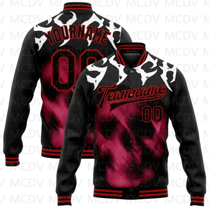 Custom Gray Black-Old Gold Skull With Feather 3D Bomber Full-Snap Varsity Letterman Two Tone Jacket