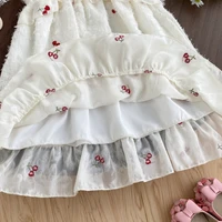 Robes d'été décontractées pour filles, brodées de cerises, avec bords festonnés, style princesse, vêtements pour enfants 5