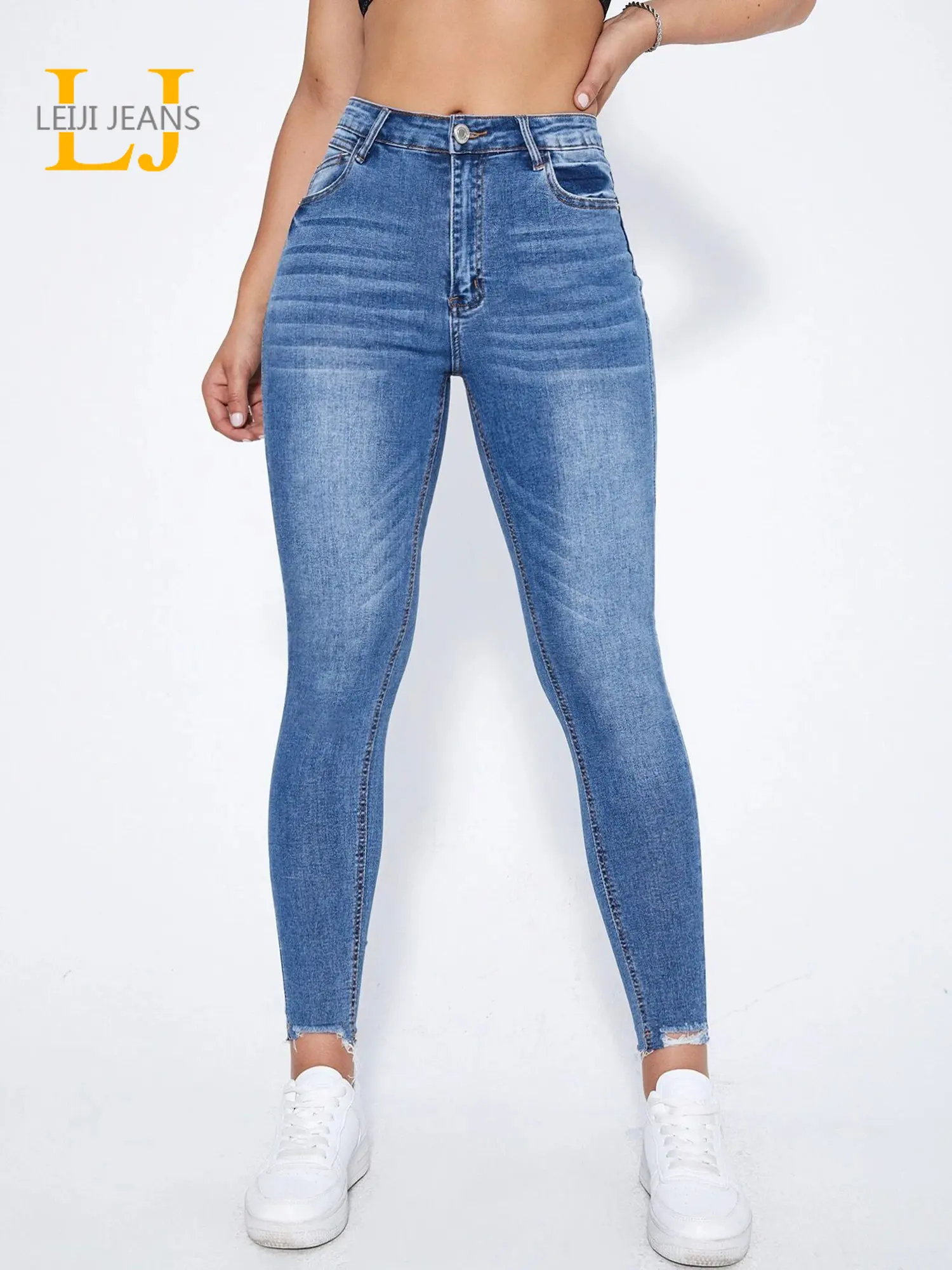 

Skinny Ankle Jeans for Women High Waist Stretchy Ladies Denim Jeans Pencil Slim Women Jeans Light Bule Ripped Jeans for Women