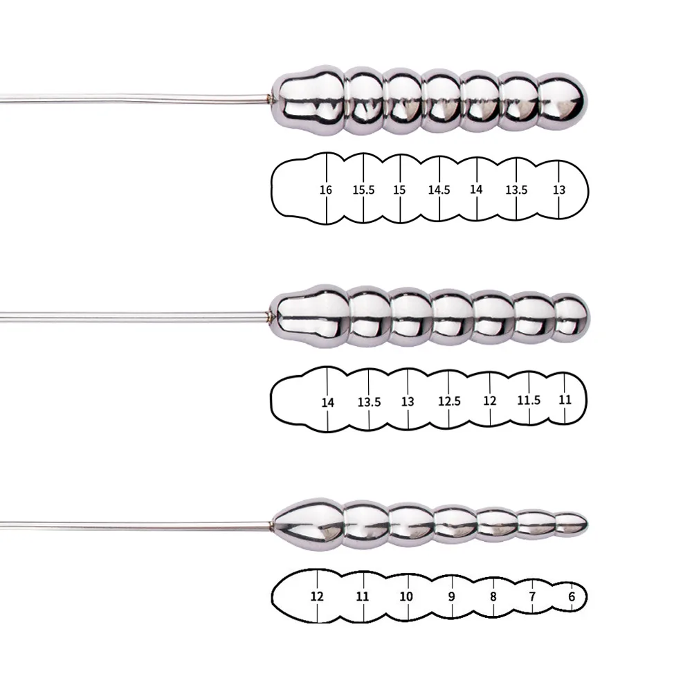 FRRK Beaded Thread Metal Urethral Sounding with Handle for Easy Safe Sexual Play Steel Catheter Dilator Penis Plug Adults