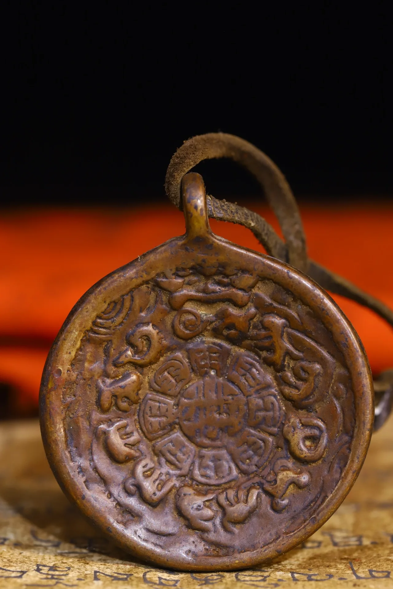 2"Tibetan Temple Collection Old Bronze Cinnabar Ganesha Geneisha Zodiac Animal Buddha Card Pendant Amulet Town house 2