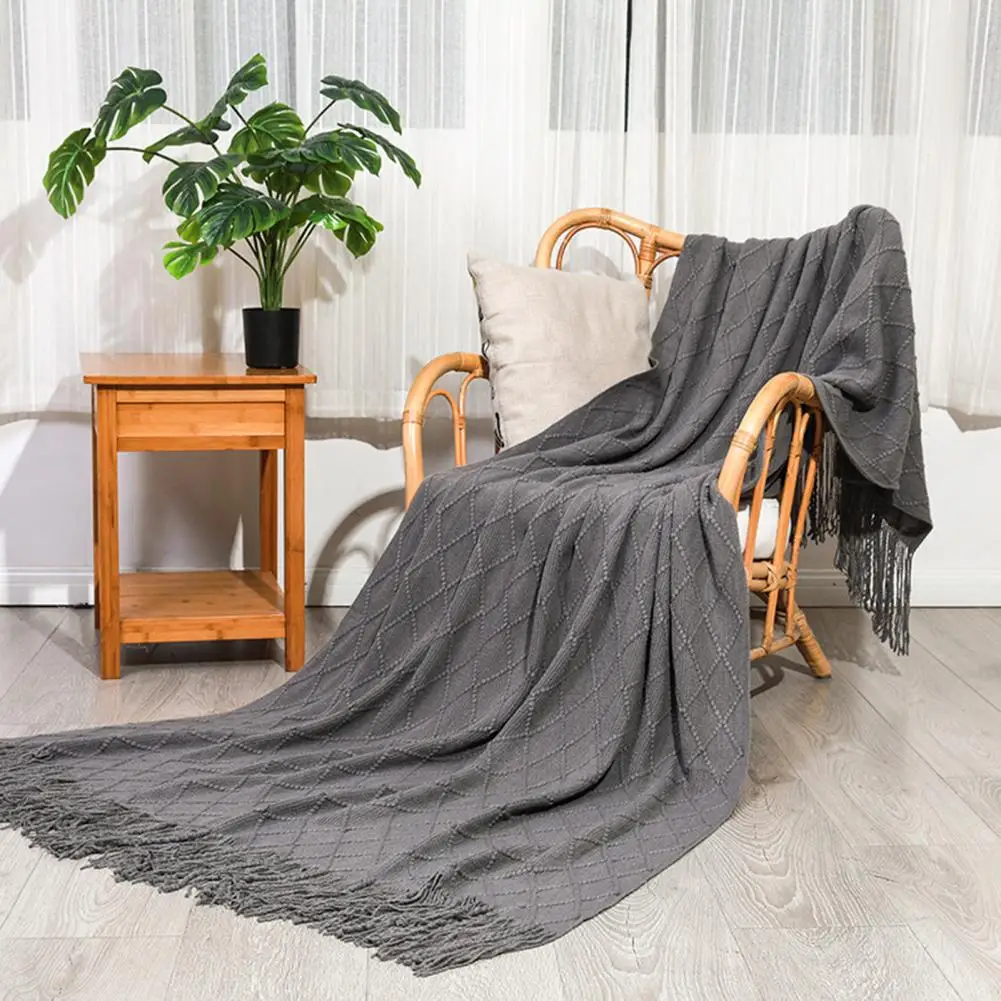 

Высококачественное одеяло, уютное акриловое вязаное одеяло с кисточками для легкого плетеного одеяла для дивана, кровати, дивана, машины