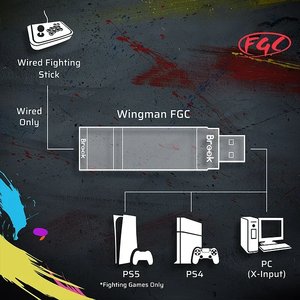 Potůček wingman FGC adaptér pro PS5 bojový hry podporuje SF6 kompatibilní s ps4/pc/fight stick/hitbox turbo zátka a divadelní hra