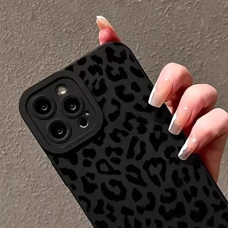 Sleek Black Leopard Print Matte Anti-Drop Phone Case - Perfect Gift