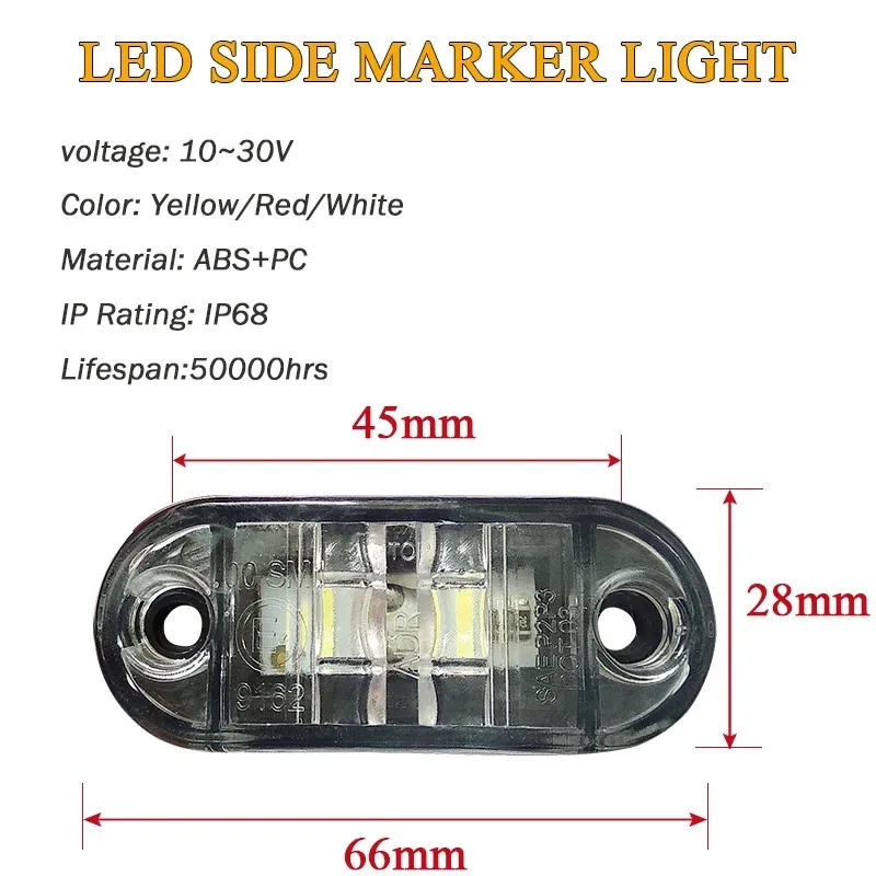 10PCS Oval LED Side Marker Car Lights Universal 12V 24V for Trailer Trucks Caravan Clearance Lamp Surface Mount led marker lights