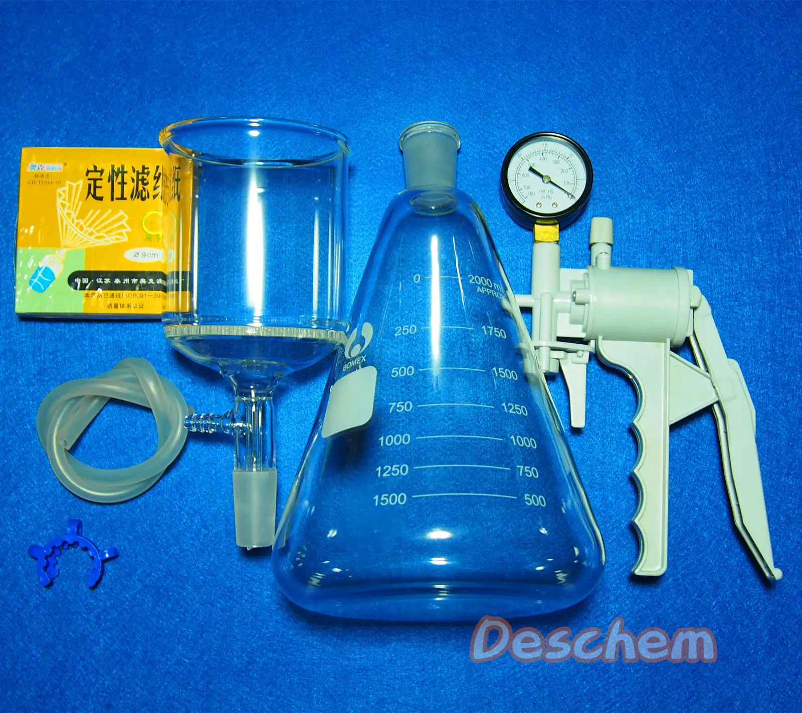 2000ml,Suction Filtration Unit,90mm Buchner Funnel,2 Litre Flask & Vacuum Pump