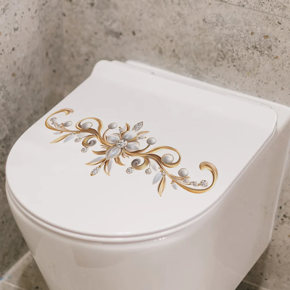 Golden Pattern Vinyl Wall Stickers for Bathroom Decor Wall Decor Toilet Sticker Furniture Sticker Adhesive Wallpaper Home Decal