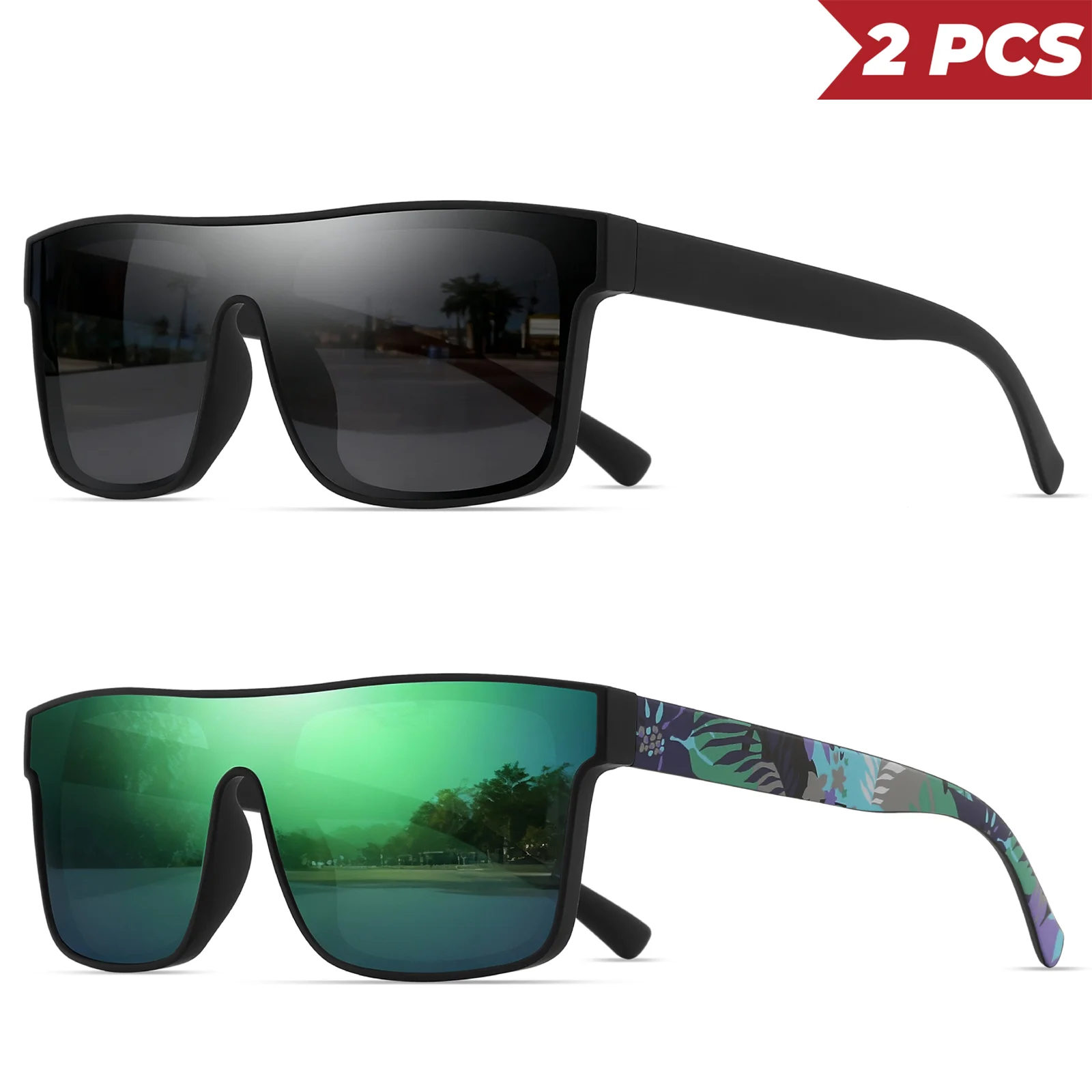 2 neue modische quadratische Sonnenbrille – einteiliges UV400-Linse, Unisex für Reisen und Geschenke – Detail 7