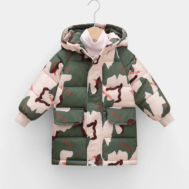 

Children's Parkas Winter Boys Plus Cotton Thicken Warm Coats Girsl Fashion Hooded Parka Baby Cute Print Outwear New Casual Parka