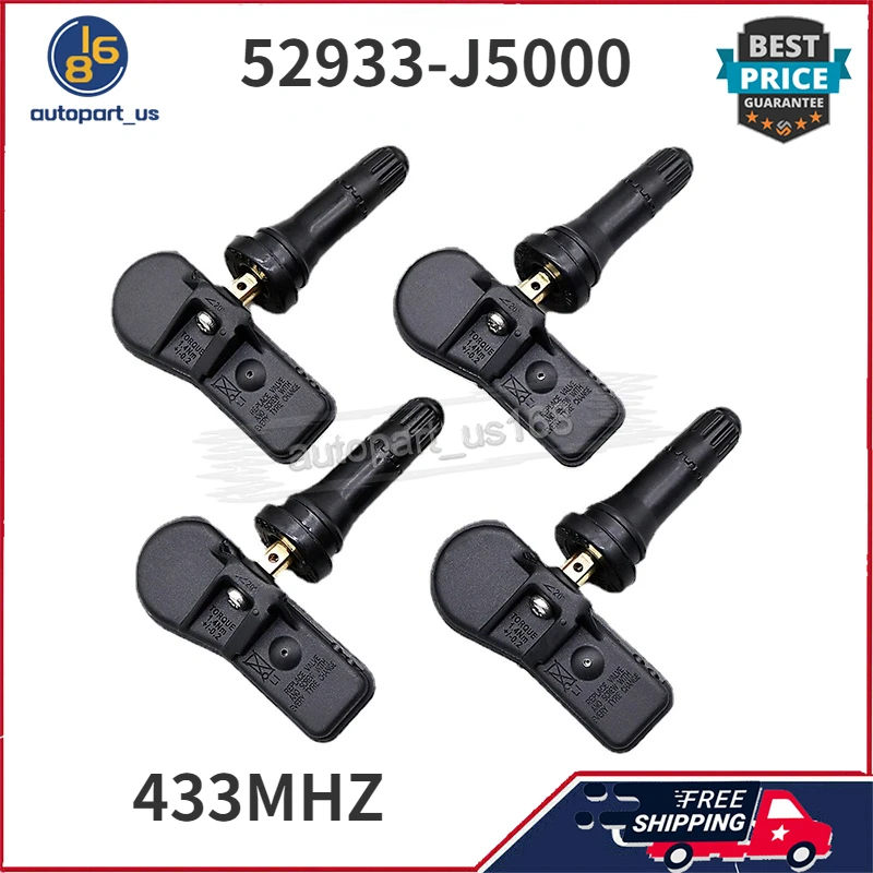 

4PCS 433MHZ 52933-J5000 52933J5000 For Genesis G70 2018-2025 Kia Stinger 2017-2023 TPMS Tire Pressure Monitoring System Sensor