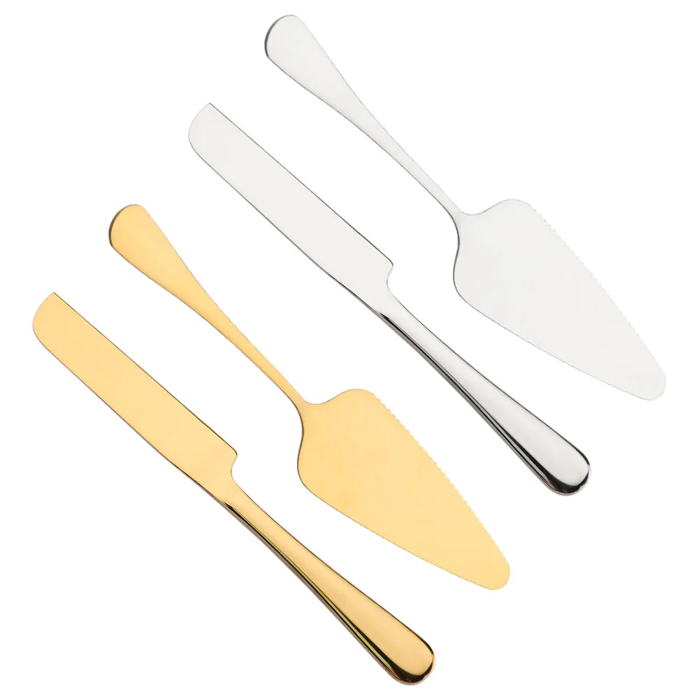 2Pcs 골드 칼 붙이 세트 스테인레스 스틸 케이크 칼 롱 핸들 삽 케이크 피자 ..