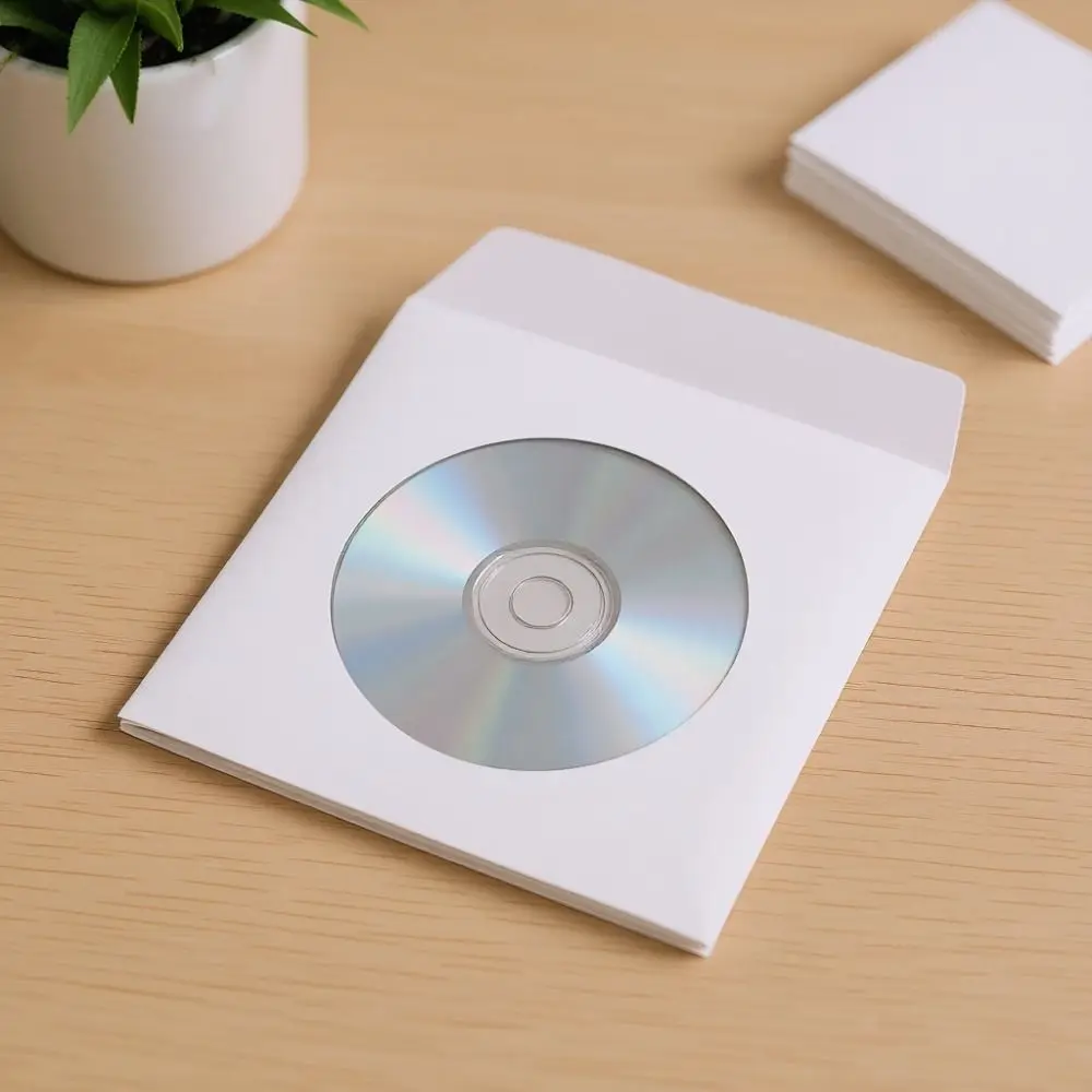 100PCS 실용적인 투명 창 CD 슬리브 플랩 디자인 재사용 가능한 DVD 슬리브 봉투 미디어 컬렉션