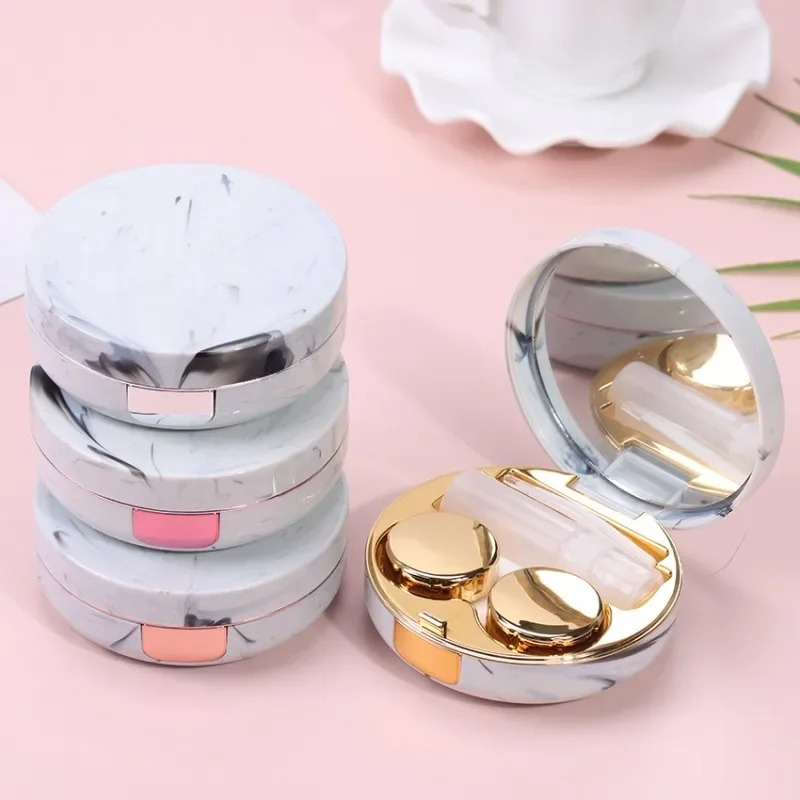 

Contact Lens Case Euro-American Style Marble Contact Lens Case Electroplated Portable Simple Storage Double Box