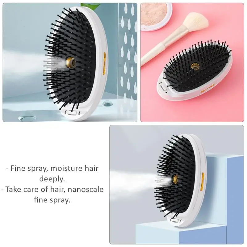 물 분무기가 있는 마사지 빗, 부드러운 불안, 정전기, 곱슬 머리, 매듭 두피 마사지