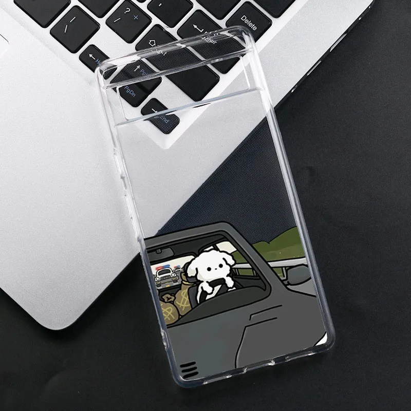 Clear Transparent TPU Phone Case with Funny Cartoon Dog Design