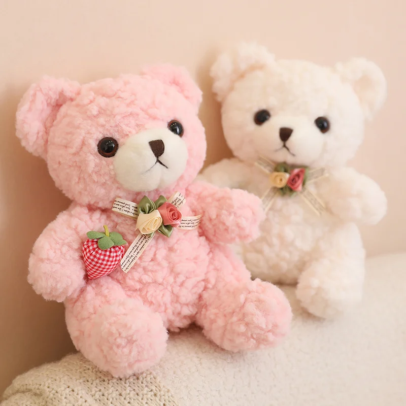 

Kawaii Teddy Bear Doll With Strawberry Bow Tie Stuffed Animal Soft Bears Plush Toys Baby Appease Dolls for Lovers Birthday Gifts