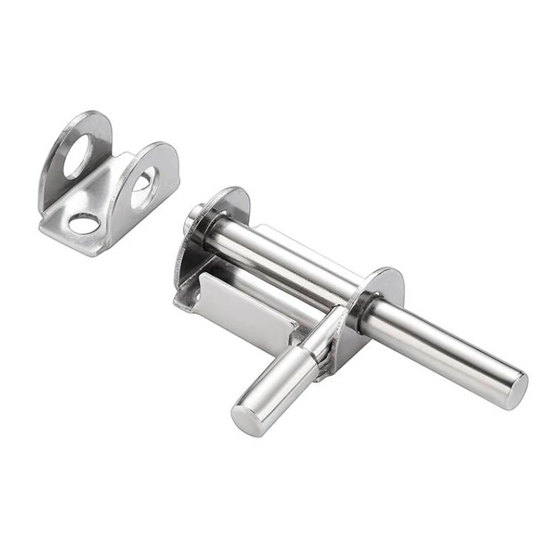 Door Latch 1Set Silver Stainless Steel Door Latch Solid Sliding Bolts Latch Hasp Home Hardware Gate Safety Toilet Door Lock