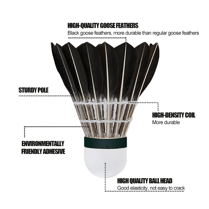Badminton Shuttlecock Badminton Ball Feather Shuttlecock Kawasaki Badminton Durable Black Goose Feather Shuttlecock 77' Speed Indoor/Outdoor Daily Training