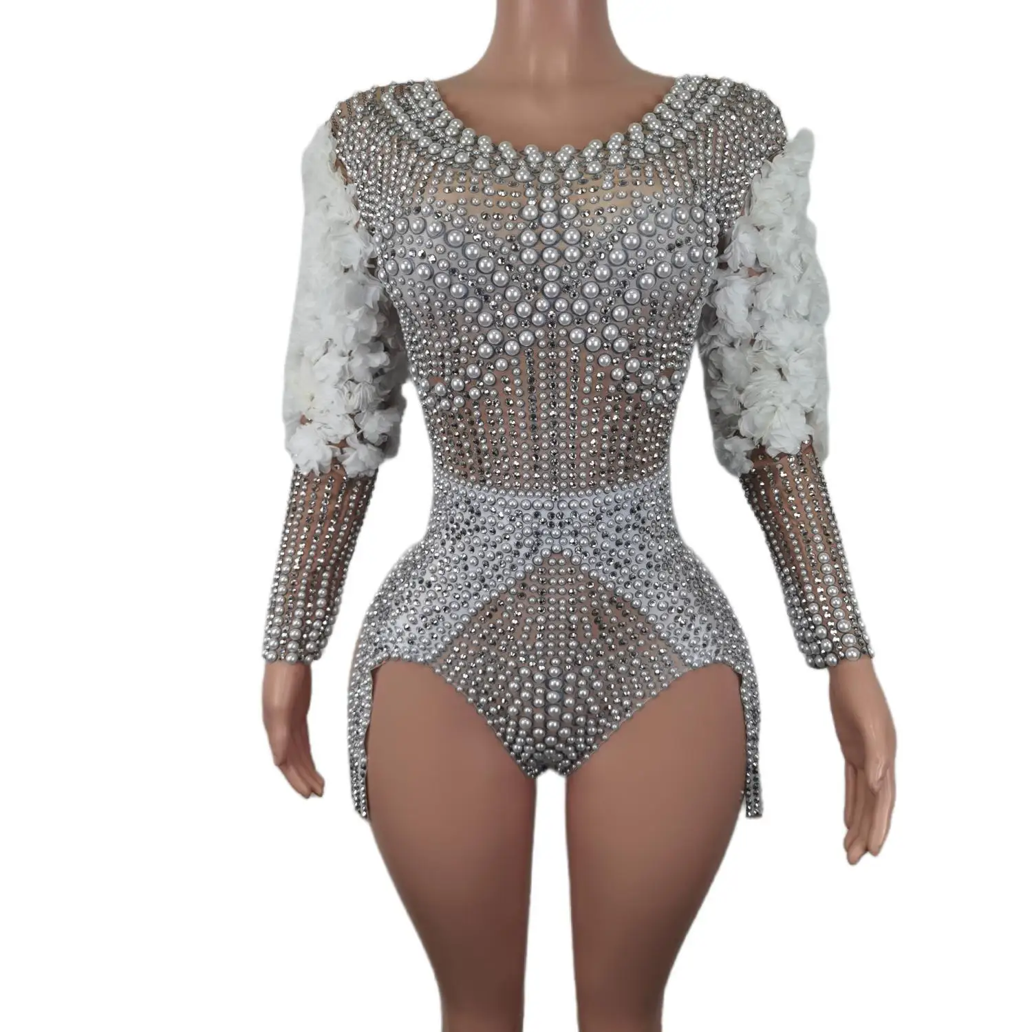 

Sexy Women Rhinestone Bodysuit Long Sleeve Sparkle Nightclub Party One Piece Short Jumpsuits Ladies Show Diamond Bodycon Rompers