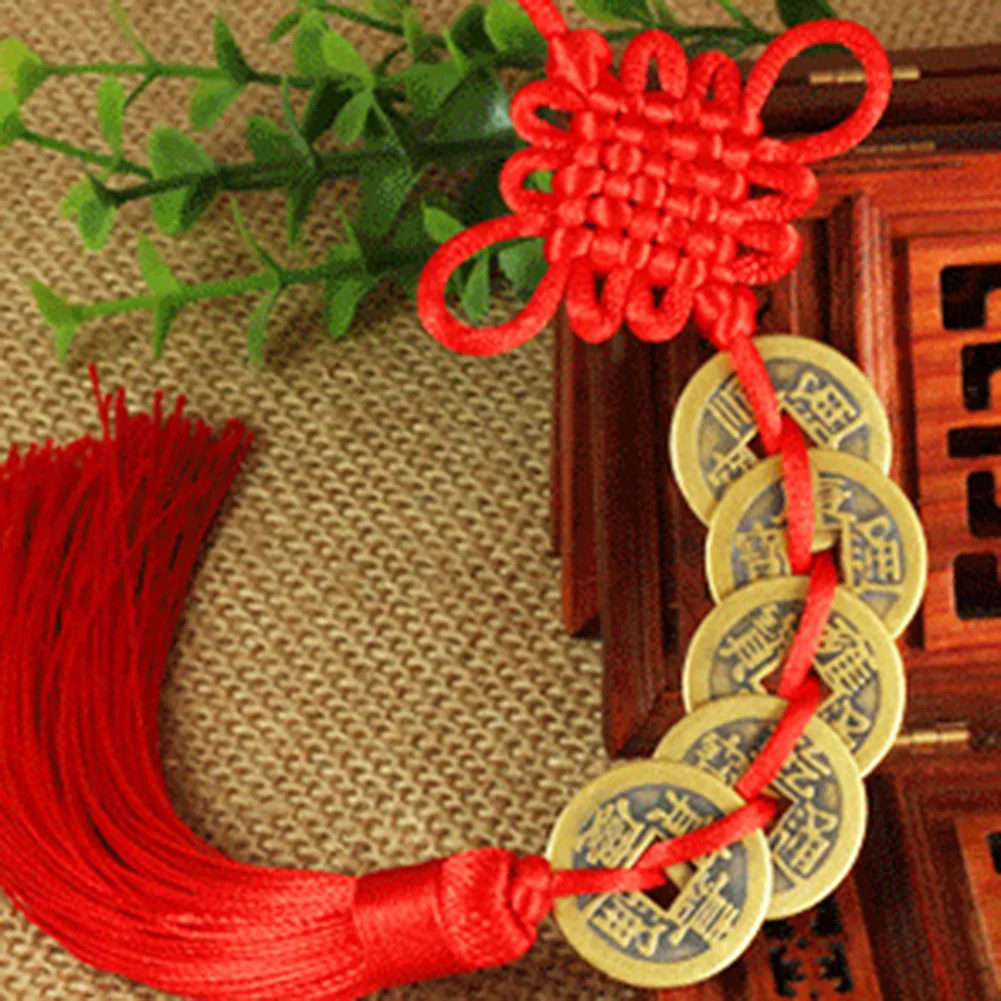 Home Chinese Knot Hanging Decor Good Luck 29cm Brass+cotton Rope Car Hanging Copper Coin Feng Shui Decor Health 2