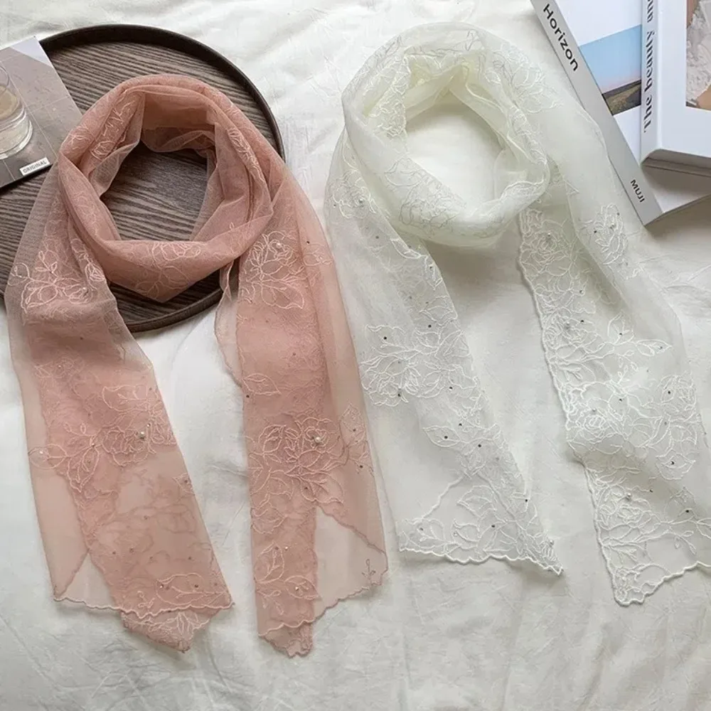 Polyester Embroidered Flower Long Scarf for Women