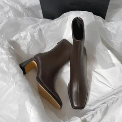 Elegant Vintage Women's Warm Cotton Ankle Boots with Thick Heels - 38 (Brown)