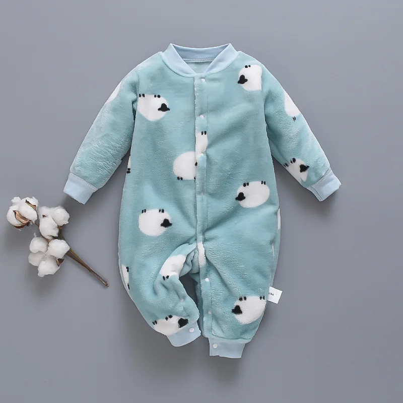 Winter Newborn Baby Clothes Dinosaur Print Baby Boy Romper Warm Infant Boy Girl Soft Fleece Jumpsuit Pajamas baby rompers baby jumpsuit baby clothing